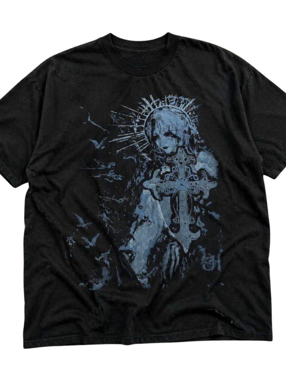 Gildan Black Short Sleeve Tee with Blue Graphic Cross